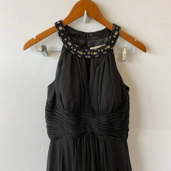 Eliza J Dress Women’s 6 Embellished Tiered Chiffon Halter Gown Black Rhinestones - Picture 4 of 12